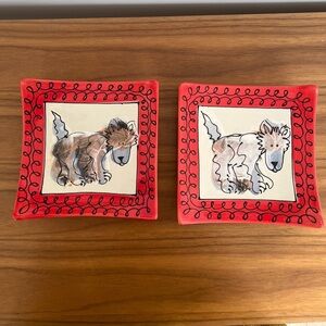 ARTABLES Vintage Set of 2 Timberwolf '05 Curved Square Ceramic Serving Plates